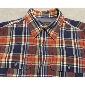 J.L. Powell Men's Medium Plaid Button-up‎ Long Slv Elbow Patch Linen Portugal